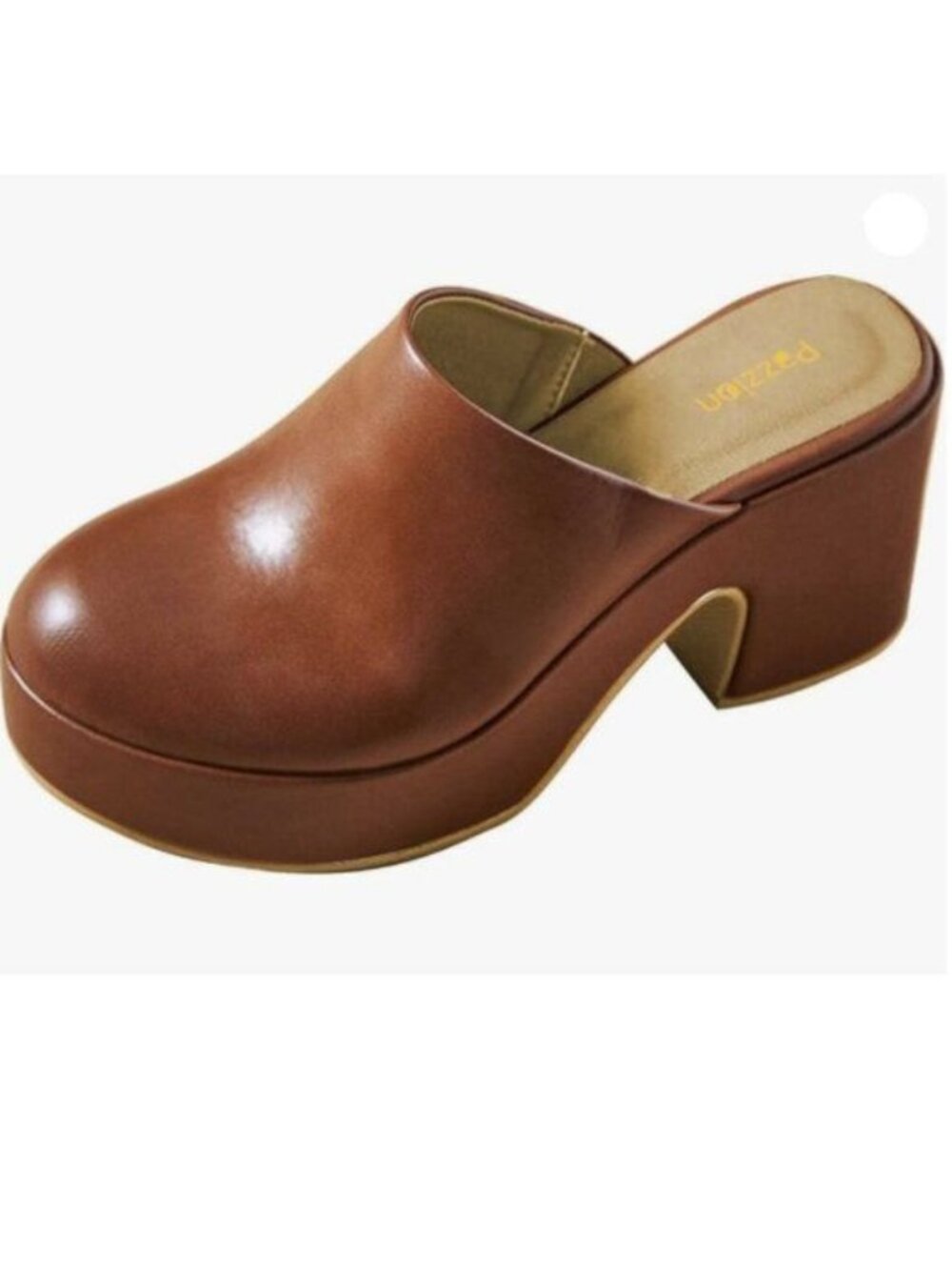 Pazzion Womens Thick Platform Round Closed Toe Clogs Mule Block High Heel Brown